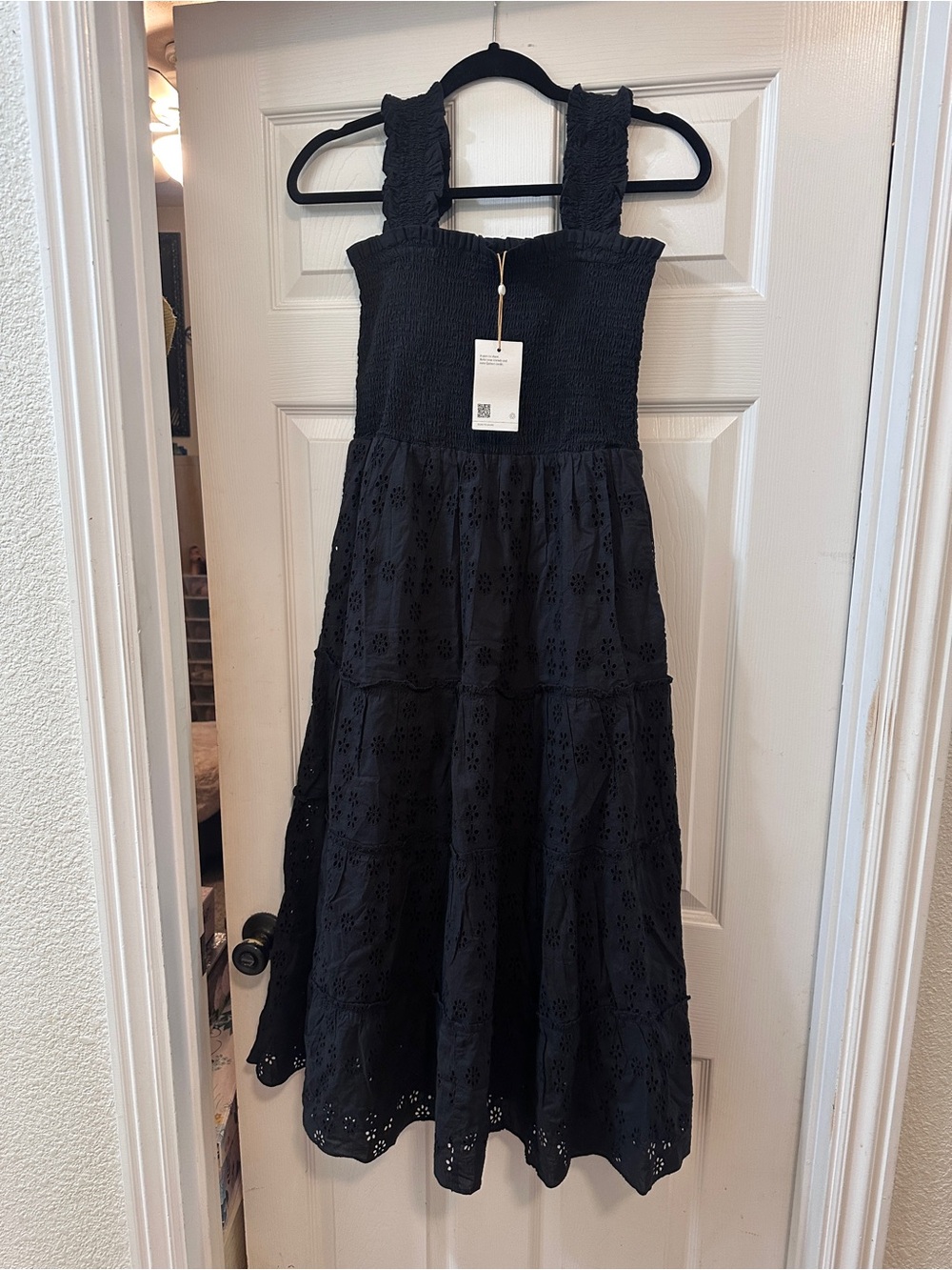 Quince Black Eyelet Tiered Sundress with Smocked Bodice